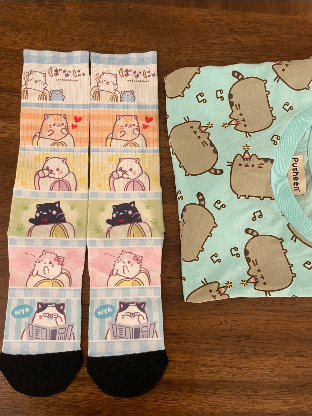 Pusheen Light Blue Tee with Brown All-Over Pusheen Print